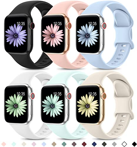 Higgs 6 Piezas Correas Compatible con Correa Apple Watch 40mm 41mm 38mm Mujer Hombre, Pulsera Suave Silicona Deportiva Ajustable para iWatch Series (42mm 10) SE/2 9 8 6 7 5 4 3 2 1,Blanco