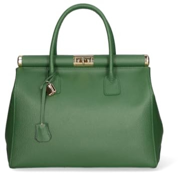 Damenhandtasche mit zwei Fächern und abnehmbarem Schultergurt. Italienisches Handwerksprodukt aus echtem Dollar-Leder. Hergestellt in Italien GLX22800523FBG-D47_GREEN_APPLE 35x26x16 cm