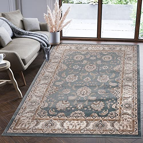 Mazovia Teppich Flur 60x100cm Blau Klassisch Weich Pflegeleicht Mittelflor | Teppich für Eingangsbereich Küche Büro Wohnzimmer Schlafzimmer Fußbodenheizungsgeeignet Reinigungsmittelbeständig Synthetisch