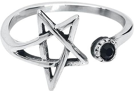 etNox Pentagramm Frauen Ring silberfarben L Edelstahl Geschenke, Gothic