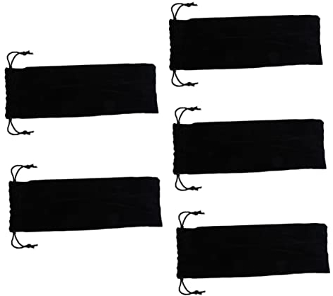 TOPBATHY Straw Carrying Pouch 5pcs Set Black Flannel Pouch Bag for Drinking Straw Storage Easy Wash Compact