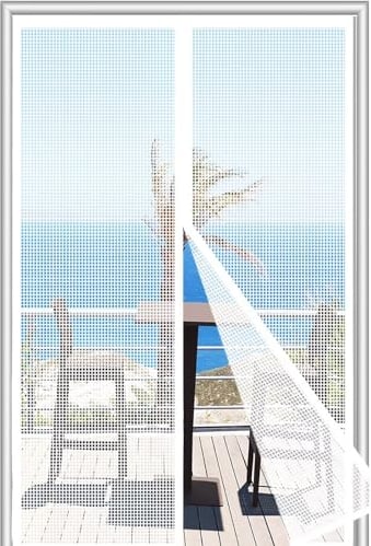 Fiberglass Magnetic Fly Screen Door 80x200 cm,Heavy Duty Mesh Screen Doors Magnets, Wind & Scratch Resistant Reinforced Mesh Net Curtain, Full Frame Magic Tape,Keep Bugs Out Fresh Air in,White