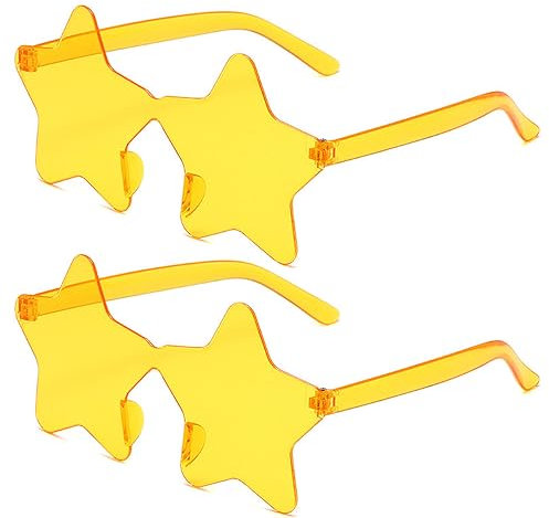 SECALIFE Lot de 2 paires de lunettes de soleil surdimensionnées en forme d'étoile multicolores sans monture pour femme, violet, jaune, Taille unique