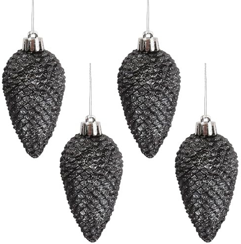 sarcia.eu Schwarze Zapfen für den Weihnachtsbaum, Christbaumkugeln 4 Stück