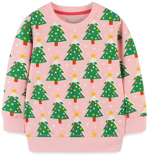 TEDD Girls Sweatshirt for Kids Christmas Trees Cotton Top Casual Jumper Girl T Shirt Toddler Clothes Long Sleeve Pullover Age 1-2 Years