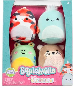 Squishville SQM0505-4er Pack Teich Squad, superweiche Mini-Squishmallows, 5cm Plüschfiguren