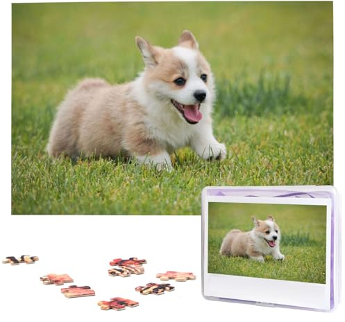 KHiry Puzzles 1000 Teile, personalisiertes Puzzle, Corgi Welpe, Fotopuzzle, herausforderndes Bild, Puzzle für Erwachsene, personalisierbares Puzzle mit Aufbewahrungstasche (74,9 x 50 cm)