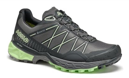 ASOLO Women's Tahoe GTX Waterproof Breathable Comfortable Cushioned Low Cut Hiking Shoes for Fastpacking in Rugged Terrains, Shark Grey/Black/Brook Green, 8.5