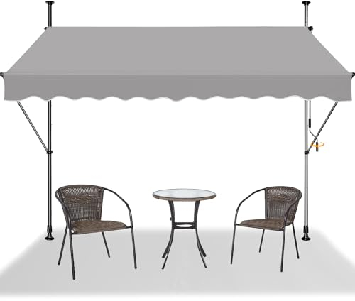SUBTLETY Ausziehbar Klemmmarkise 250cm Breite Sonnenschutz Balkon Markise Höhenverstellbar mit Handkurbel UV-beständig & Wetterfest Sonnenschutzrollo ohne Bohren für Außen Terrase (Hellgrau)