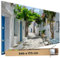TRIOSK Große Motivplane Sichtschutz Zaunblende mit Motiv Dorfgasse Naoussa Griechenland Motivbanner Garten Deko Plane Blickdicht für Zaun Terrasse Gartenzaun Zaunplane PVC 340x173 cm