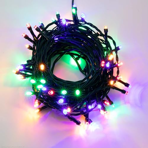 hellum Lichterkette bunt mit 40 LED, Lichterkette mit Stecker und Timer outdoor, 3,9 m beleuchtet Länge, außen, bunt mit Außen-Transformator <59 lm, Kabel grün 151961