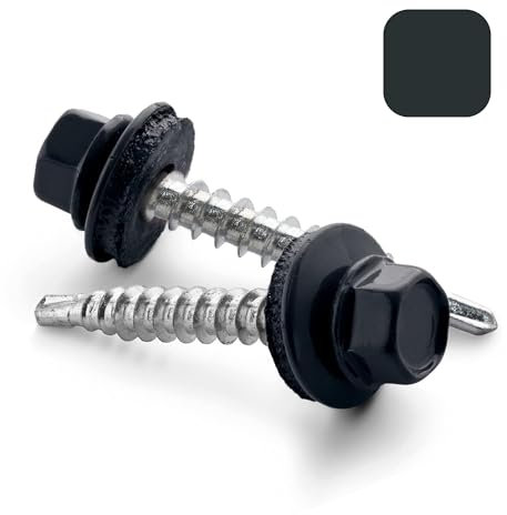 VOOXA 50 Stück selbstbohrende TRAPEZBLECHSCHRAUBEN 4,8X60 mit EPDM Dichtscheibe | verzinkter Stahl RAL7016 ANTHRAZITGRAU | Sechskantkopf SW8