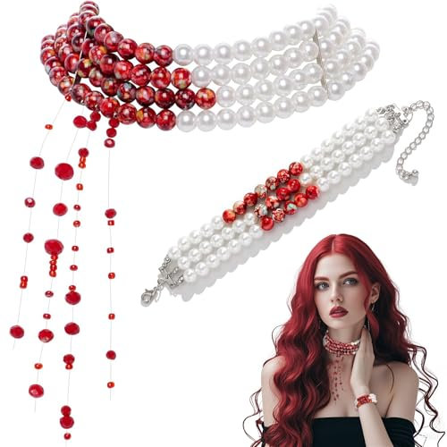 Sunshine smile Tropfendes Blut Halskette,Kakadi Gothic Schmuck Damen,Halloween Party Ketten für Damen,Halloween Deko Gruselig,Halloween Schmuck,Halloween Kostüm Damen,Dekorative Halsketten für Party