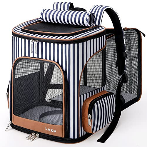 Lekesky Erweiterbar Katzen Rucksack Hunderucksack, Katzenrucksack Groß für für kleine Katzen und Hunde, Faltbare Katzen Transport Rucksack, Gestreift, XL