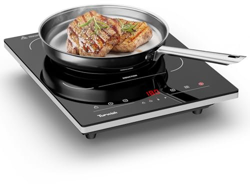TOPWISH - Portable Induction Cooker, 1800W Hot Plate Countertop Burner with 8 Temperature Levels, Timer, Auto Shut-Off, Touch Panel, LED Display, Detection