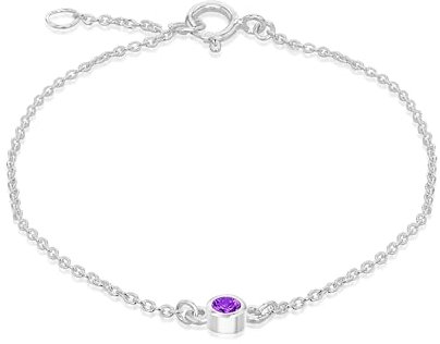 Amazon Essentials Armband aus Sterlingsilber, verstellbar, lila Zirkonia, Geburtsstein Februar, 16–18 cm