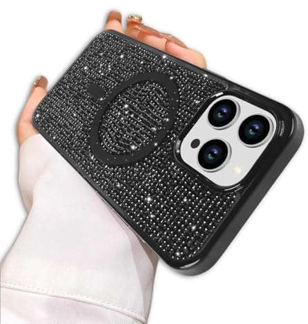 PIXFAB Case for iPhone 15, Phone Case [Compatible with MagSafe] Diamond Glitter Scratch Resistant Sparkle Bling Soft Skin Silicone [Protective Case] Case Cover for iPhone 15 - Black