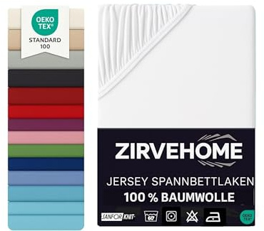 Spannbettlaken 180x200-200x200 cm Spannbetttuch 100% Baumwolle Bettlaken für Matratzen bis 25 cm Höhe, Komfort Jersey Spannbettlaken Weiß