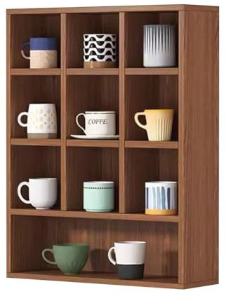 Vintage Coffee Mug Display Rack Wall Mounted Shelf for Small Items and Collectibles Freestanding Wooden Display Shelving Unit for Shot Glasses (Brown 45x17x60cm)