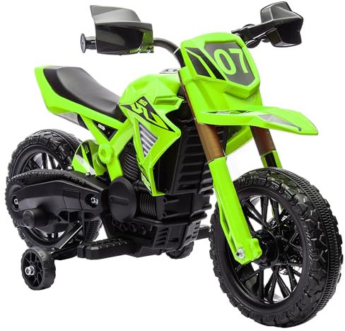 AIYAPLAY Elektro Kindermotorrad Elektromotorrad mit Hupe, Kinder 3 km/h Elektro Motorrad mit 2 Stützrädern für Kinder von 3-8 Jahren Grün