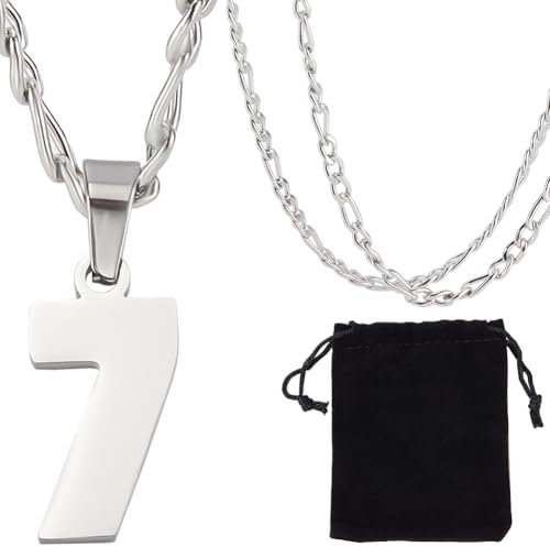 Beebeecraft 1 Box Nummer 7 Anhänger Halskette Silber Metall 304 Edelstahl Sportler Trikot Sport Glückszahlen Kette Halsketten Für Baseball Basketball Fußball Team Inspiration Schmuck Männer