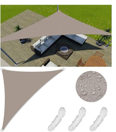 Sonnensegel Wasserdicht Dreieckig Viele Farbe Größe Balkon Sonnenschutz 98% UV Schutz Segeltuch Sonnensegel Markise Reißfest Wetterfest mit D-Ring und Kordel für Balkon Terrasse Garten 4.2x4.2x6M