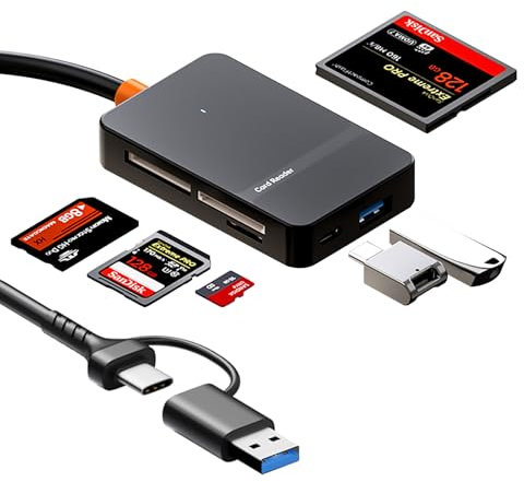 6-in-2 SD Card Reader, Memory Card Reader, 5Gbps High Speed USB 3.0 and USB-C Multi-Card Reader for SD, TF, MS, CF Card, Compatible with iPhone MacBook Windows, Supports Simultaneous Reading/Writing