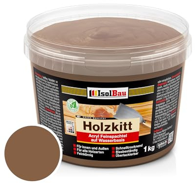 Isolbau - Holz-Spachtelmasse 1 kg - Holzspachtel Holzkitt Außen und Innen - Holz-Reparaturspachtel - Holzreparaturmasse - Holz-Fertigspachtel - Schnelltrocknend - Nussbaum Dunkel (Nr. 4)