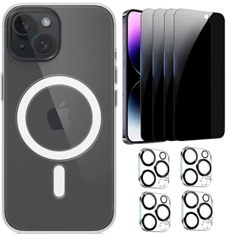 case & glass Confezione completa 9 articoli in 1 4 protezioni in vetro temperato privacy 4 protezioni fotocamera posteriore 1 custodia trasparente MAGSAFE compatibile per Apple iPhone 8 e 8S