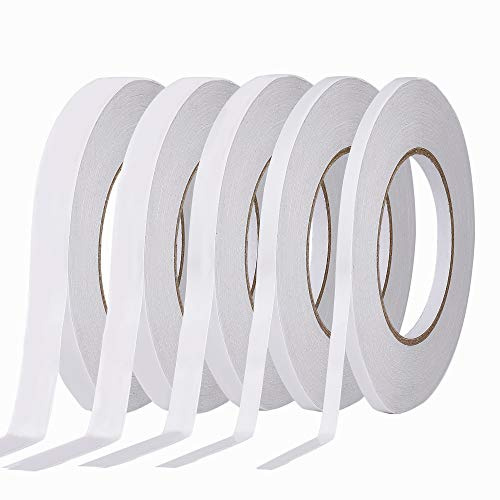 Jesustree Doppelseitiges Klebeband Selbstklebeband Doppelklebeband, 5 Rollen x 50M Handreißbar Klebestreifen doppelseitig mit Extra stark für Büro DIY Handwerk
