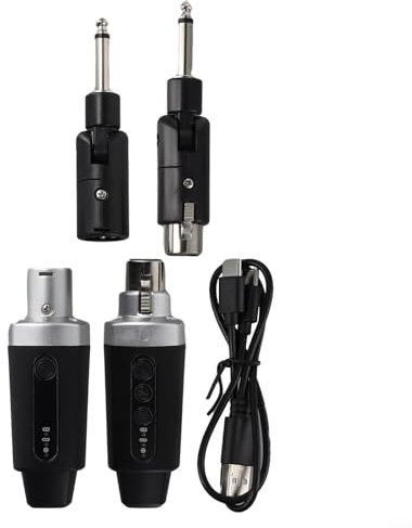 Honseadek 2,4 g kabelloses Mikrofon, XLR-Sender, Empfänger, Konverter, für Mikrofon, mit wiederaufladbarer USB-Stromversorgung und Verriegelung, Design für Bühnengebrauch (1-in-1)