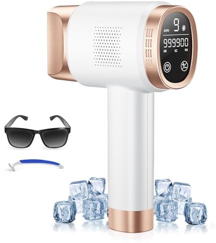 21J Depiladora Laser con Función de Refrigeración, 600NM-1200NM Onda de Luz Roja, Pantalla táctil LCD, 3 en 1 Depiladora Luz Pulsada con 9 Niveles de Energía para Bikini, Axilas, Cara, Cuerpo Blanco