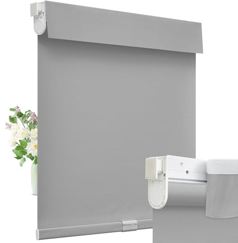 Moonice Cordless Roller Blinds No Drill Blinds for Windows Valance Blackout Shades Thermal Insulated Easy to Install Waterproof Window Shades for Home Kitchen Bathroom (Gray,Custom Size