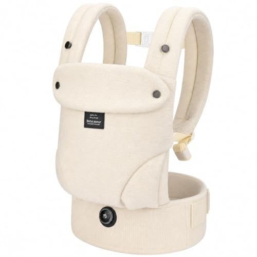 Bebamour Ergonomisk bärsele för nyfödda till småbarn, justerbar sätesbredd med enhandsknopp, fram- och baksida bär barnbärare, mjuk bomull och andningsbart nät, 3,6–14,9 kg, 4–36 månader, beige