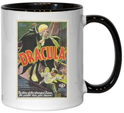 Tasse mit Vampir-Dracula-Motiv, Vintage-Film-Poster, Keramik, Schwarz