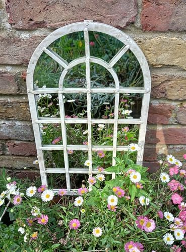 Inspirational Gifting 40cm Tall Arched Mirror with Cream Metal Frame and Glass Mirror - Perfect for Garden or Indoors