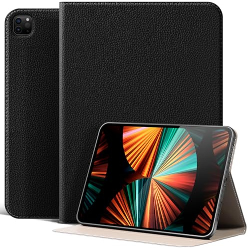 XFYKJIN iPad Pro 12,9 Zoll Hülle 6./5./4./3. Gen 2022-2018, Schwarz | Mikrofaser-Leder Cover, Automatische Schlaf-/Aufwachfunktion, Stoßfest, Verstellbarer Ständer