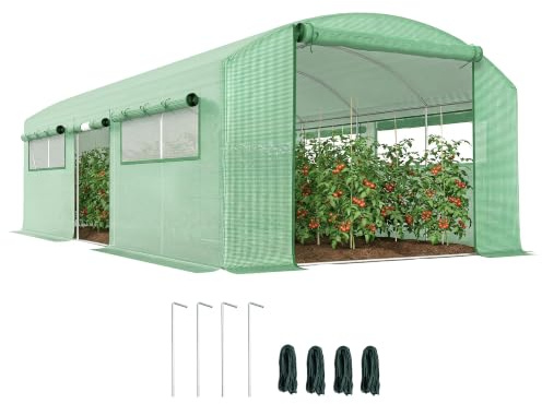 Outsunny Serre extérieure 6x3x2 m 3 Portes enroulables Vert | Serre tunnel, fenêtres en maille, couverture PE 140g/m² anti-UV, cadre en acier galvanisé, pour cultures et plantes