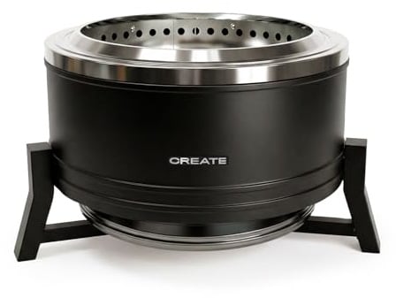 CREATE Fire Pit Round-Feuerschale, 12 kW, für den Außenbereich, rauchfreies Pellets, kompatibel mit Pellets und Holzteilen, unterer Aschenbecher, doppeltes Luftstromsystem, 12 kW