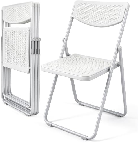 EcoBend Ultraleichter Ultradünner Klappstuhl 4er Set, Tragbarer Atmungsaktiver Faltstuhl Mit Perforierter Sitzfläche, 120KG Tragfähigkeit, Robuster Metallrahmen Für Büro, Camping, Veranstaltungen Weiß