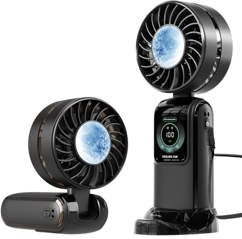 RaMokey Handheld Fan with Ice Cooler, Portable USB Rechargeable Fans | Personal Mini Hand Held Fan 5 Speeds, Foldable Electric Small Fans for Home Office Travel Outdoor