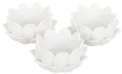 Set of 3 White Lotus Flower Tealight Holders | Home Decor Accessories