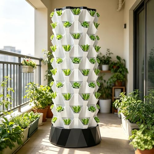 Sistemas de cultivo hidropónico de 48/64/80 agujeros - Jardín en torre aeropónica con autorriego - Torre de cultivo vertical para jardinería interior - Cultiva hierbas, frutas y verduras(10floors)