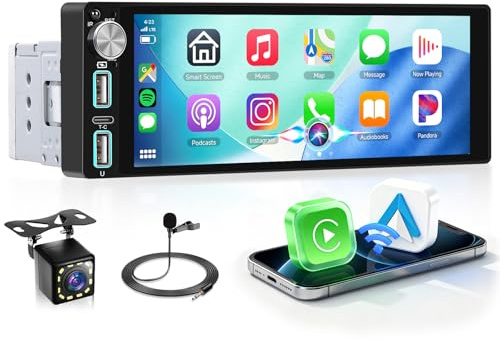 [DAB+] Rimoody Autoradio 1 Din mit Wireless Carplay Android Auto, 6.86 Zoll 1 Din Bluetooth Autoradio mit IPS-Bildschirm mit FM EQ USB/Typ C mit DAB+ Digitalradio Lenkradsteuerung Rückfahrkamera