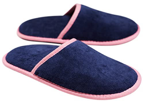 Sowel® Ciabatte Spugna, Pantofole da Bagno, 100% Cotone Organico, Donna et Uomo, Marina/Rosa