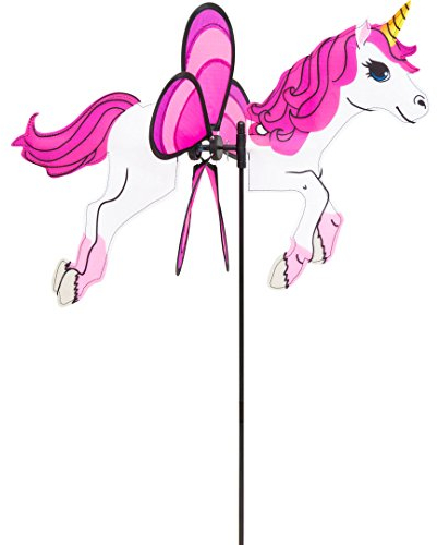 HQ Design Windspiration - Spin Critter, UV-beständige und wetterfeste Windspiel Deko für Garten, Terrasse und Balkon - Windrad inkl. Standstab (Unicorn)