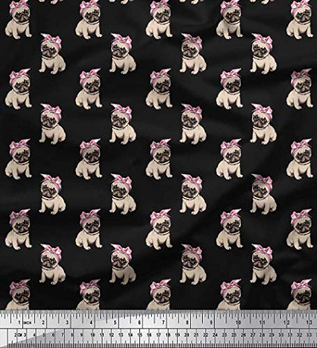 Soimoi Schwarz Georgette Viskose Stoff Mops Hund Stoff Meterware 42 Zoll breit
