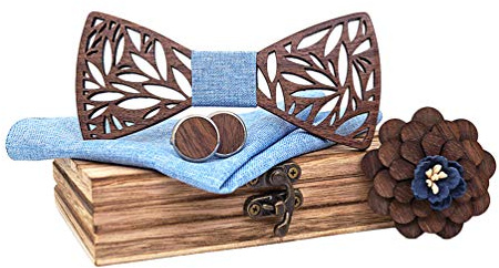 Lvguang Herren Holzprofil Fliege, 4 Pcs Set Handgefertigte Holzfliege mit Holzkiste, Einzigartiges Design Casual Creative Bekleidungszubehör Schleife Querbinder