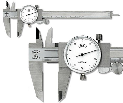 Mahr 4107005 Marcal 16 U Zifferblatt Messschieber ohne Reibrad, weißes Zifferblatt, 0-150 mm Reichweite, 0,01 mm Skala, 1 mm Reichweite pro Drehzahl