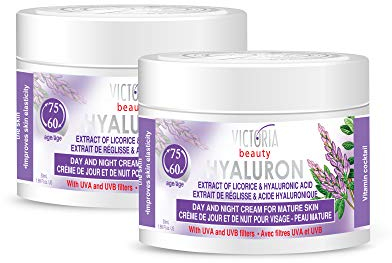Victoria Beauty Anti Aging Hyaluron Creme gegen Falten und Augenringe, Gesichtscreme mit Hyaluronsäure und Süßholzextrakt für Frauen und Männer, Hyaluronic Acid Moisturizer with Licorice, 2 x 50ml